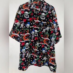 Vintage Skull Head Rock n Roll Graphic Button Shirt